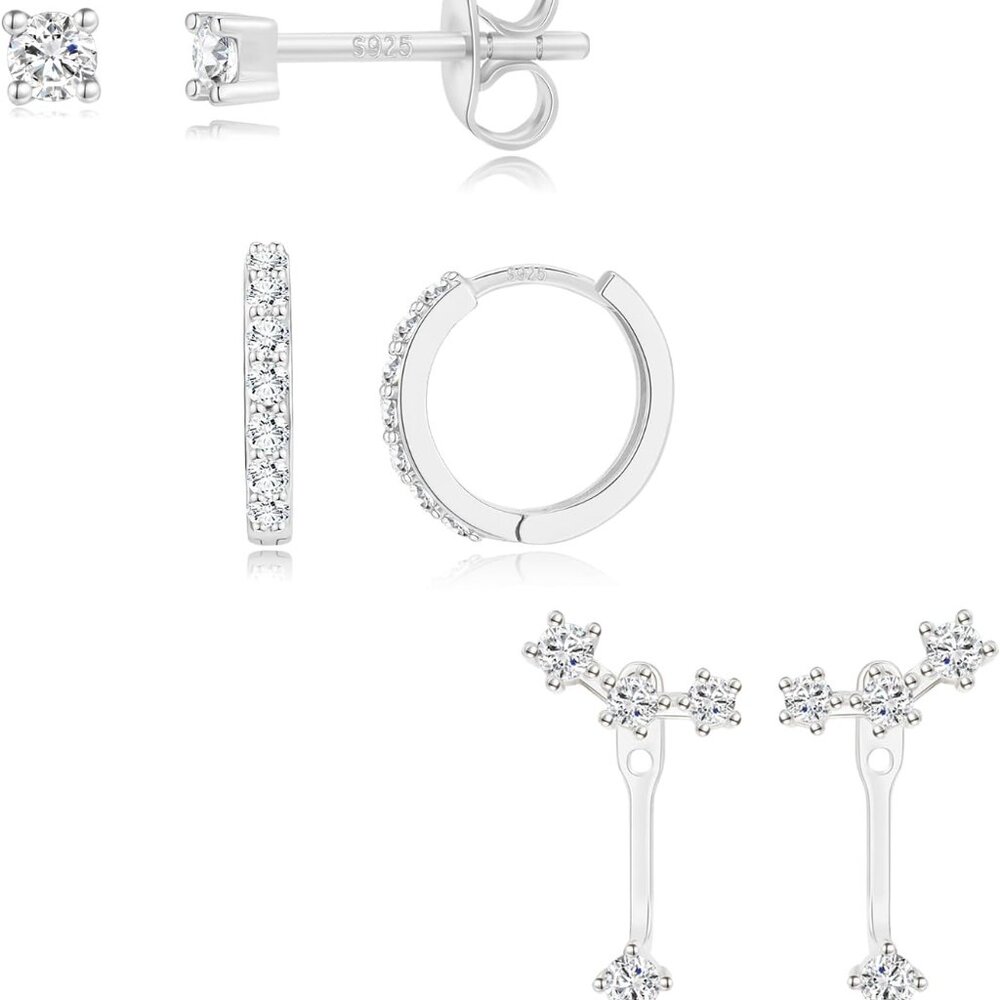 Sterling silver Earrings Set for Women, 14K gold plated Earrings Girls, 3 Pairs - Picture 7 of 7